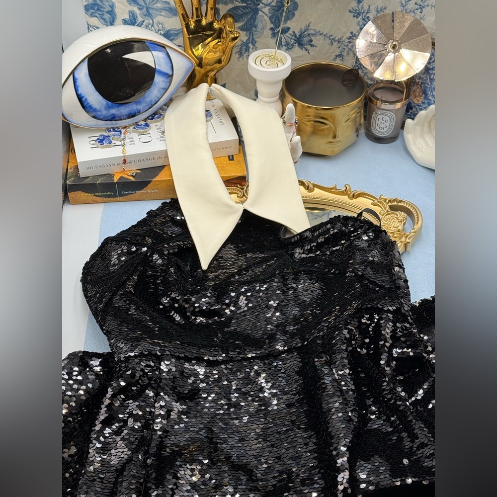 🆕 BRONX & BANCO 🧿 NWOT Wednesday Black Sequin Halterneck Mini Dress Sz M US 6 - Picture 14 of 16